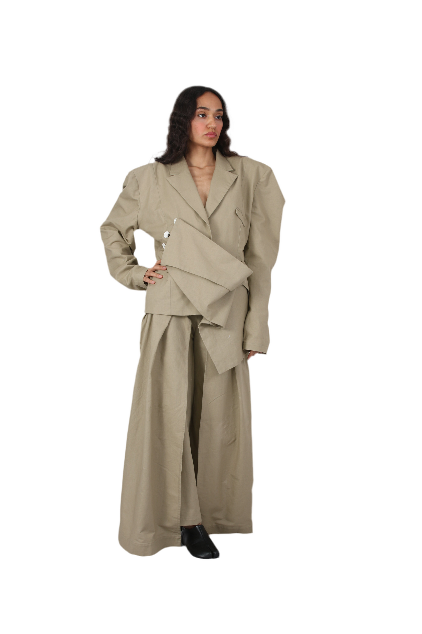 Linen Celestial slit Wide-Leg Pants
