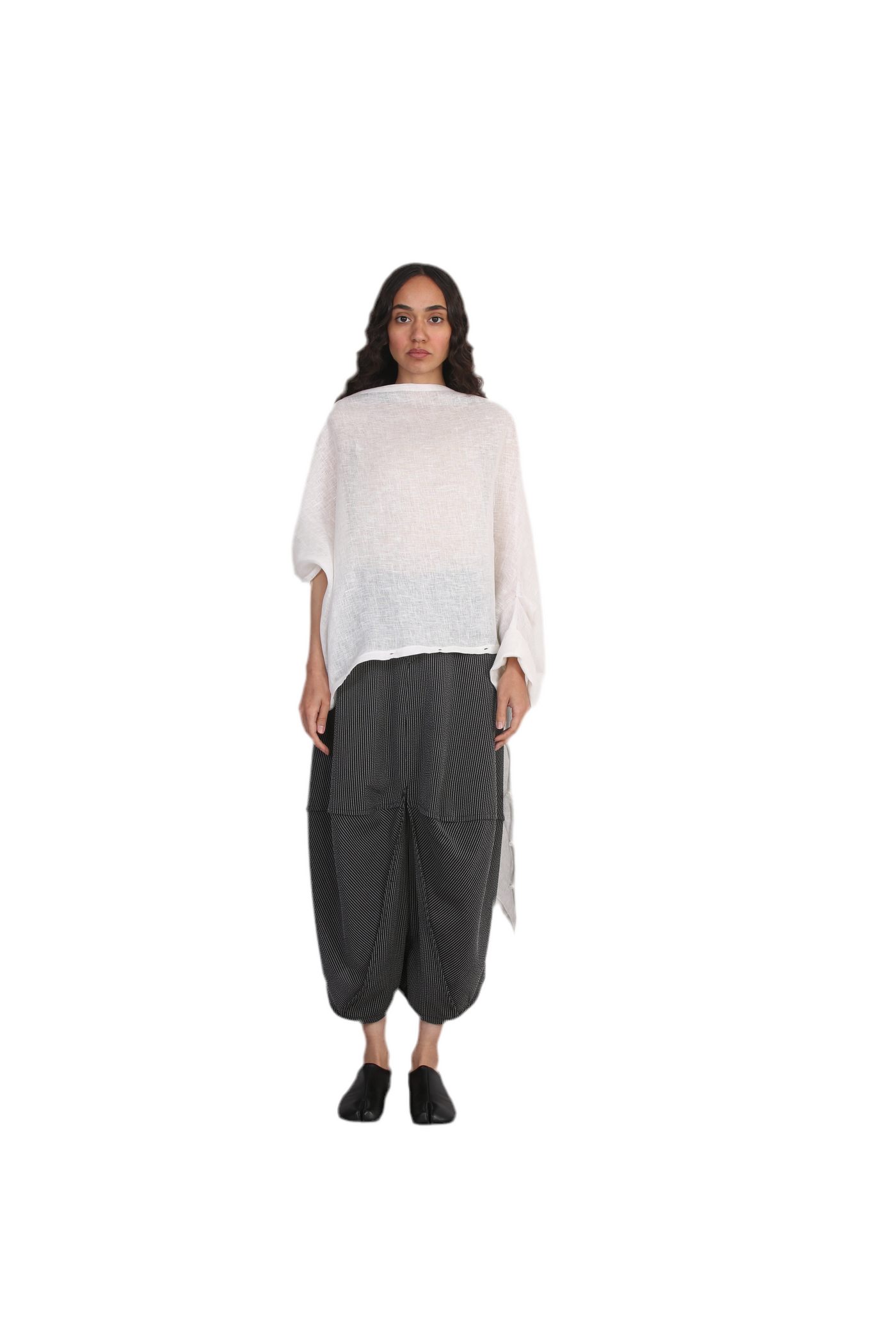 White Light Fold Blouse, minimalist linen asymmetrical  top – Solouk Toronto