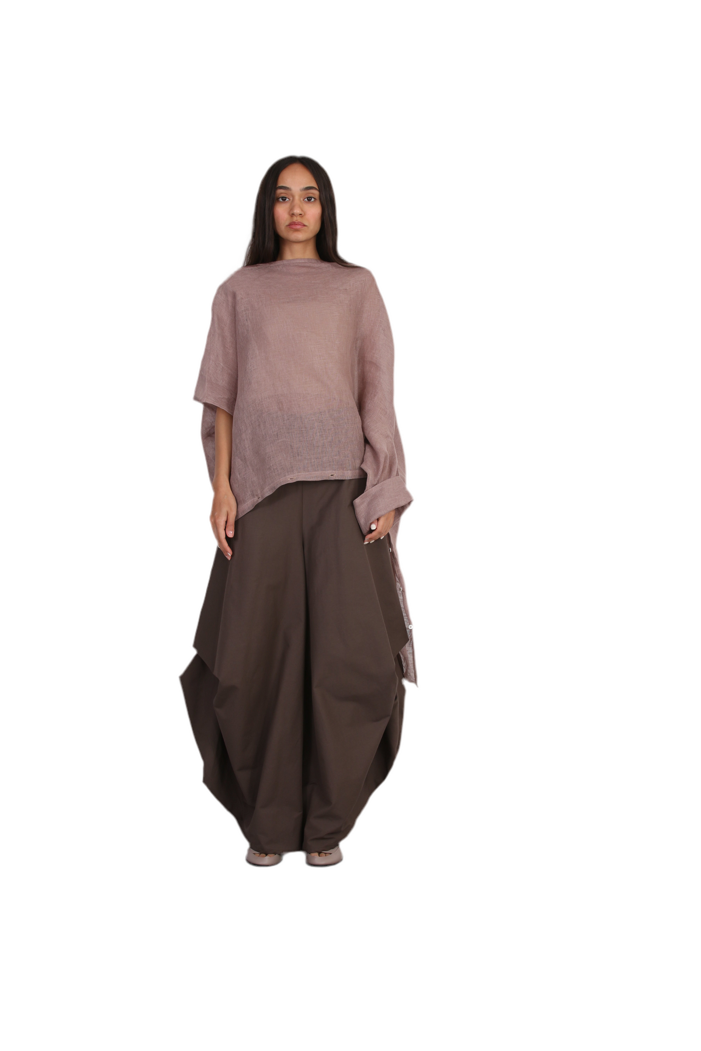 The Light Fold Blouse, front
 view, asymmetrical linen top – Solouk Toronto