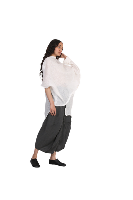 White Light Fold Blouse, minimalist linen asymmetrical  top – Solouk Toronto