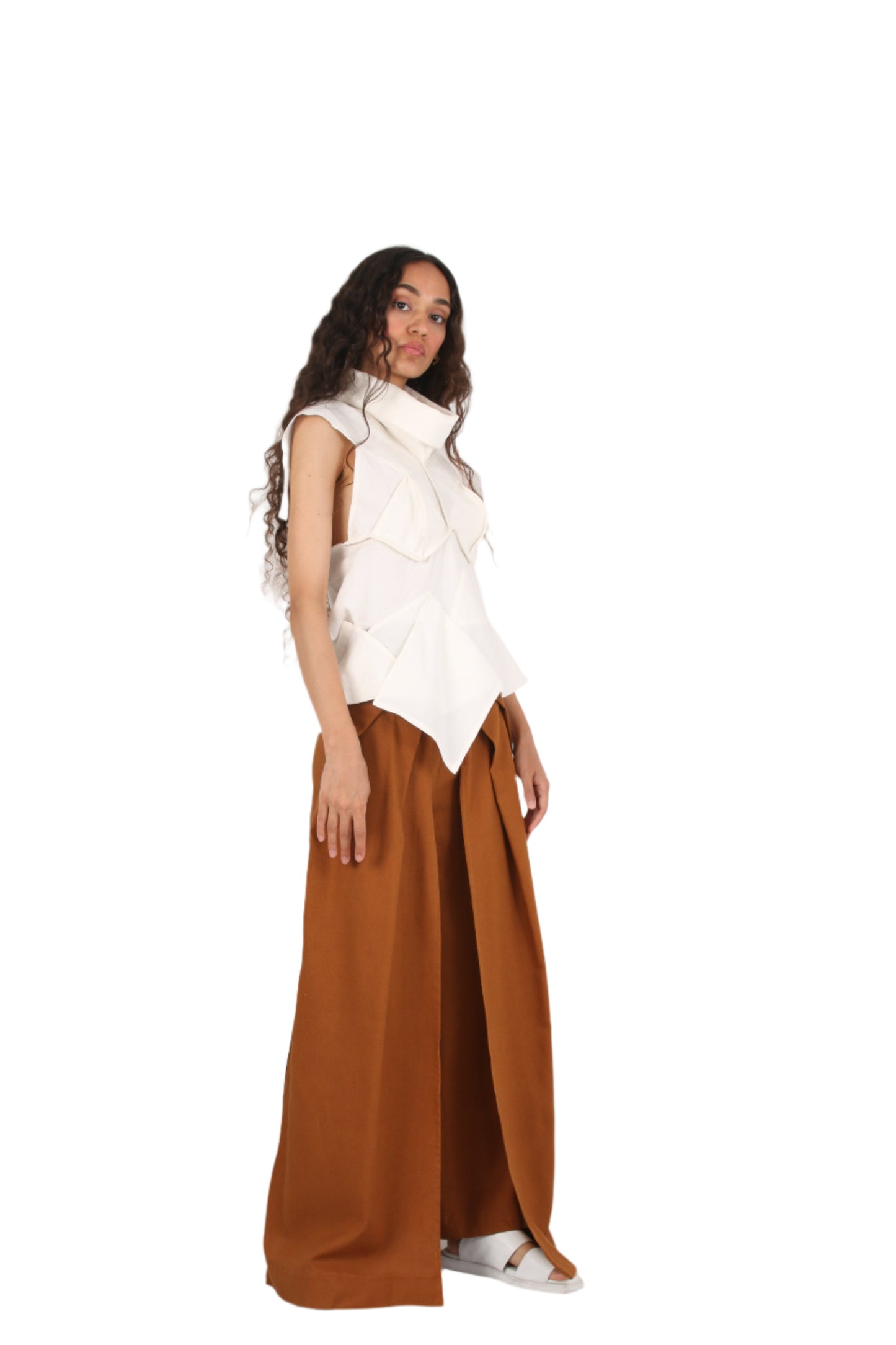 Linen Celestial slit Wide-Leg Pants
